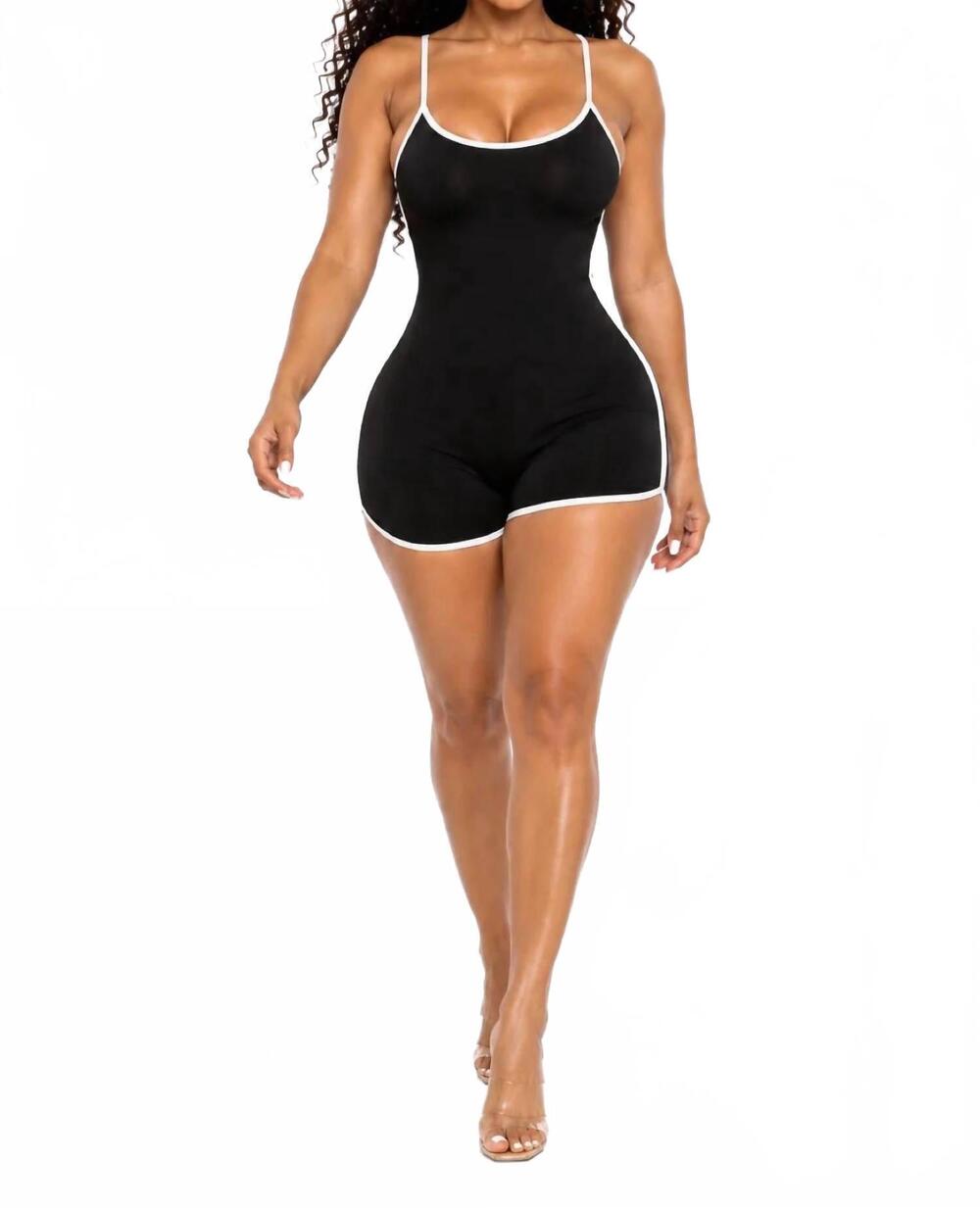 NEW JNK easy does it spaghetti strap dolphin trim short romper in black